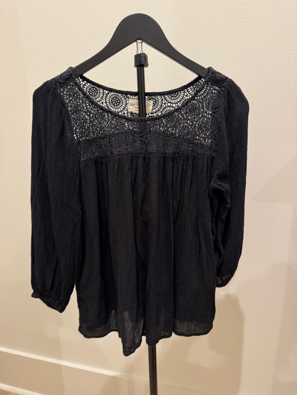 Denim & Supply Ralph Lauren Black Crochet Yoke Tunic